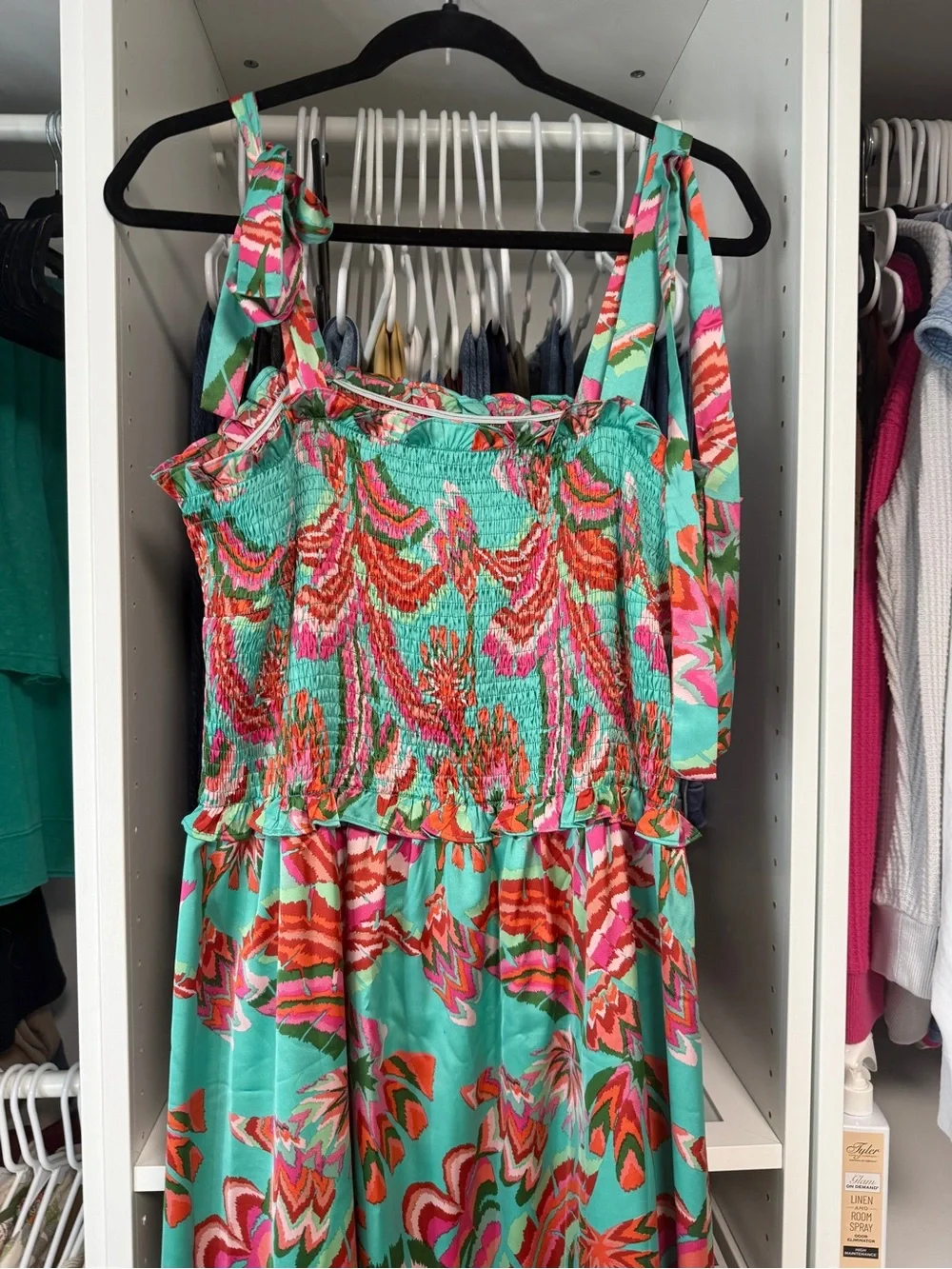 Chic Soul Teal Floral Smocked Maxi Dress with Tie Shoulders - Picture 2 of 12